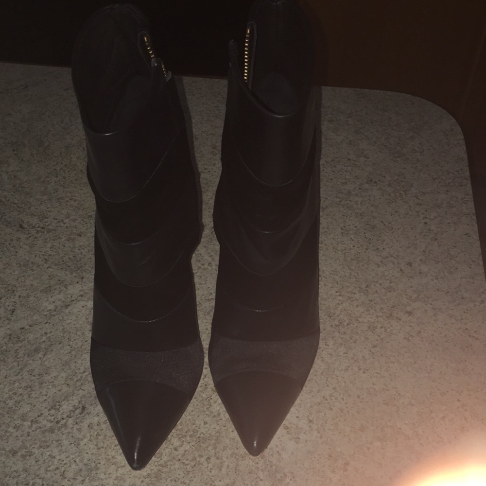 RACHEL ZOE REAL LEATHER N SATIN LEATHER SOLED BADAZZ STILETTO BOOTIES SI… - Picture 2 of 12